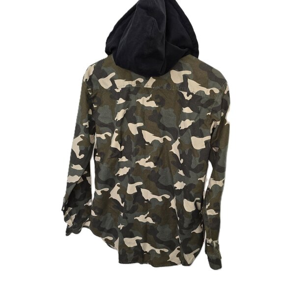 H&M Divided Camo Hoodie Sweatshirt Size 6 Draw String Green Black Zip Up - Picture 7 of 7